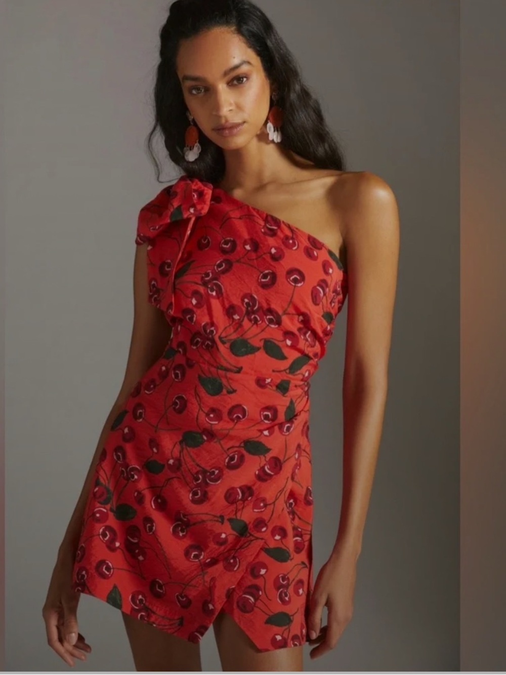 Anthropologie Maeve One Shoulder Cherry Dress- NWT!